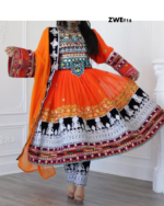 orange Traditional Handmade Afghan Women kuchi dress