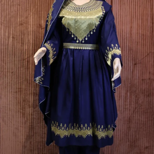 Hazaragi dress by Zeenat Wears, traditional Afghan attire with intricate patterns, perfect for cultural events, weddings, and special occasions. High-quality fabric for comfort and style.