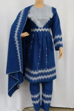 Blue Hazaragi dress by Zeenat Wears, featuring traditional Afghan design and patterns, perfect for cultural events and special occasions.