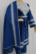 Blue Hazaragi dress by Zeenat Wears, featuring traditional Afghan design and patterns, perfect for cultural events and special occasions.